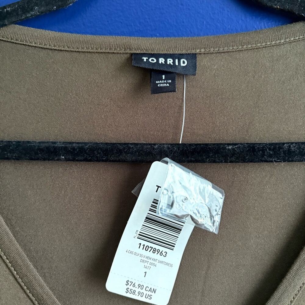 Torrid Olive A-Line Dress V-Neck 3/4 Sleeve - Picture 6 of 7